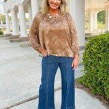 Crinkle Brocade Long Sleeve Blouse