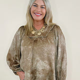 Crinkle Brocade Long Sleeve Blouse
