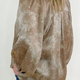 Crinkle Brocade Long Sleeve Blouse