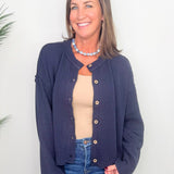 Harbor Navy Exposed Seam Cardigan - Jessi Jayne Boutique