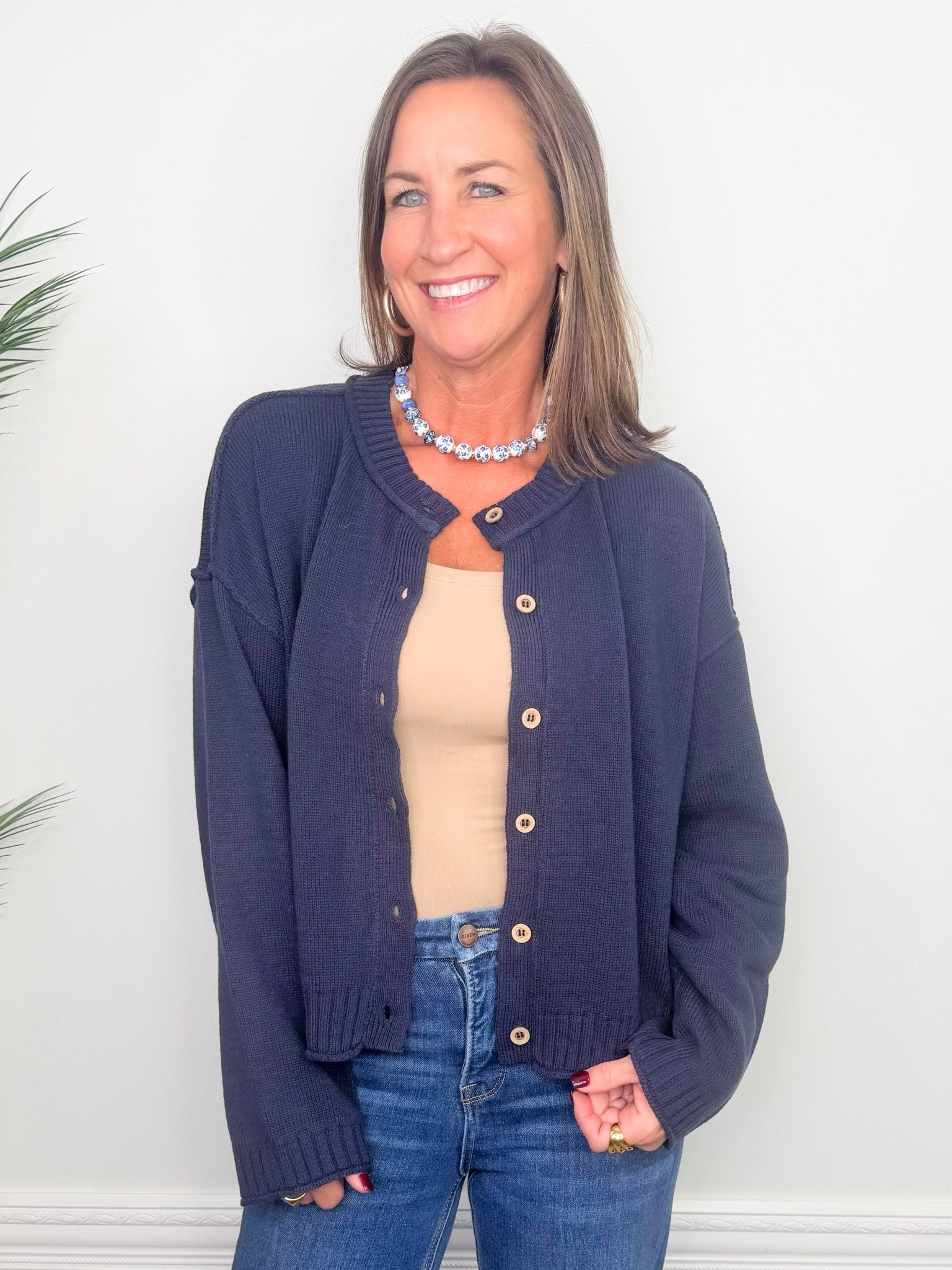 Harbor Navy Exposed Seam Cardigan - Jessi Jayne Boutique