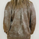 Crinkle Brocade Long Sleeve Blouse