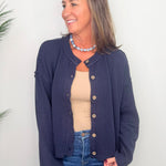 Harbor Navy Exposed Seam Cardigan - Jessi Jayne Boutique