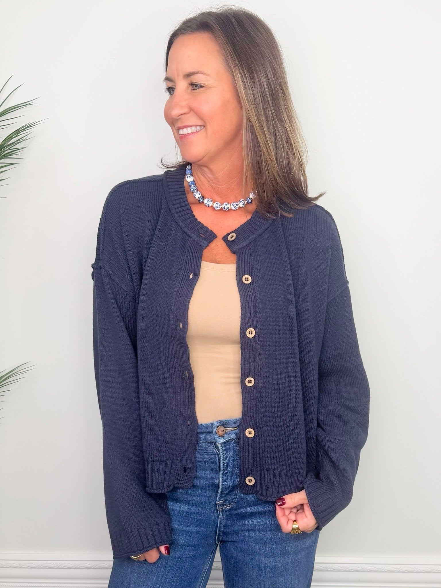 Harbor Navy Exposed Seam Cardigan - Jessi Jayne Boutique