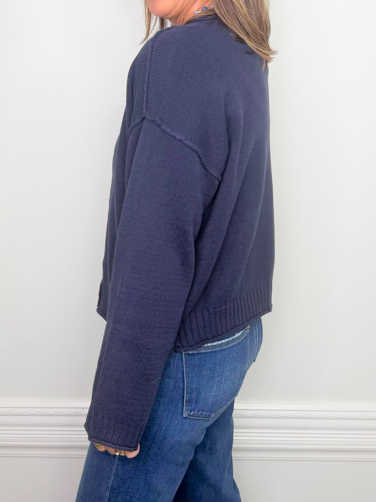 Harbor Navy Exposed Seam Cardigan - Jessi Jayne Boutique