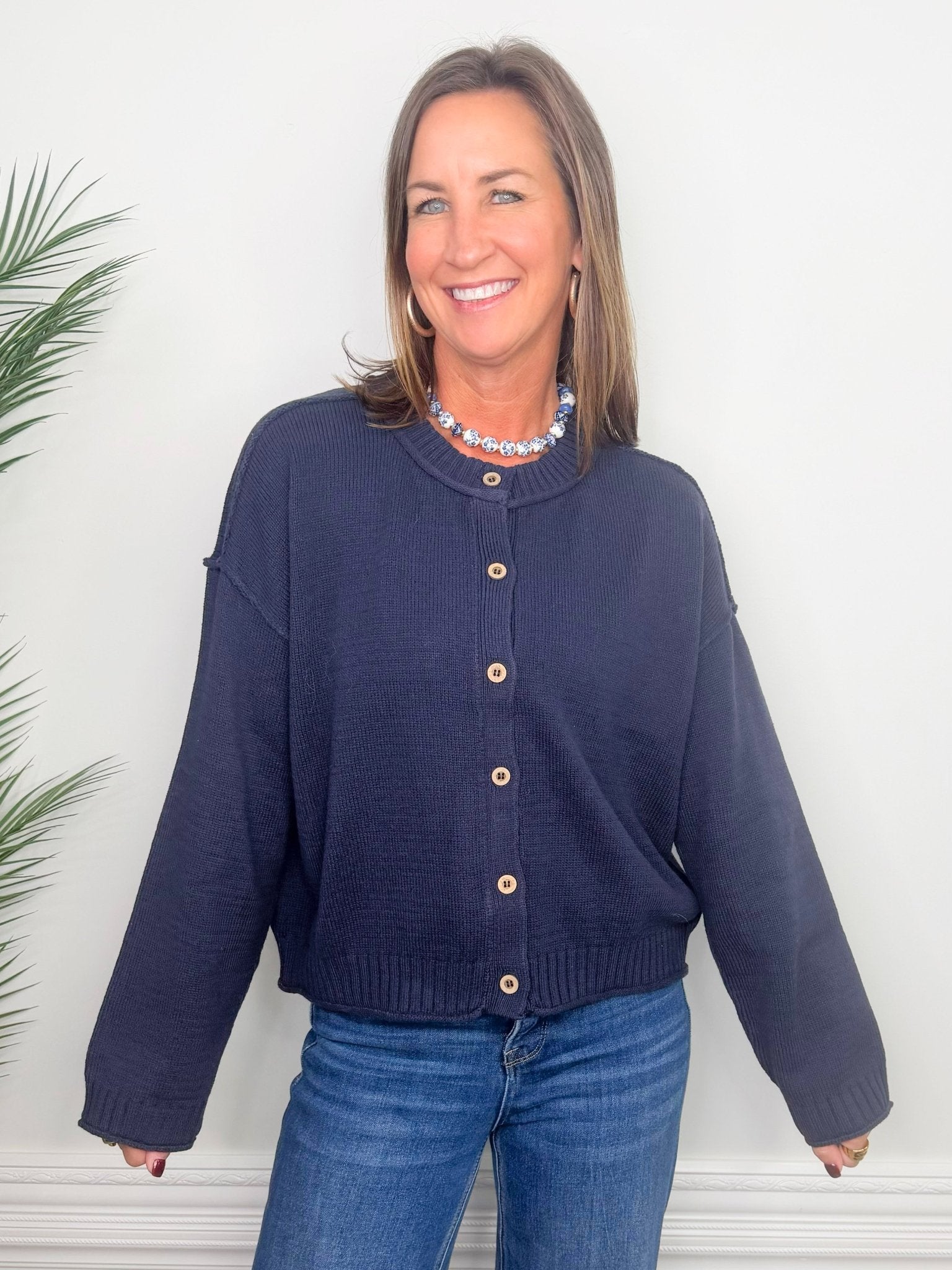 Harbor Navy Exposed Seam Cardigan - Jessi Jayne Boutique