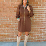 Espresso Zipper Detail Mini Dress - Jessi Jayne Boutique