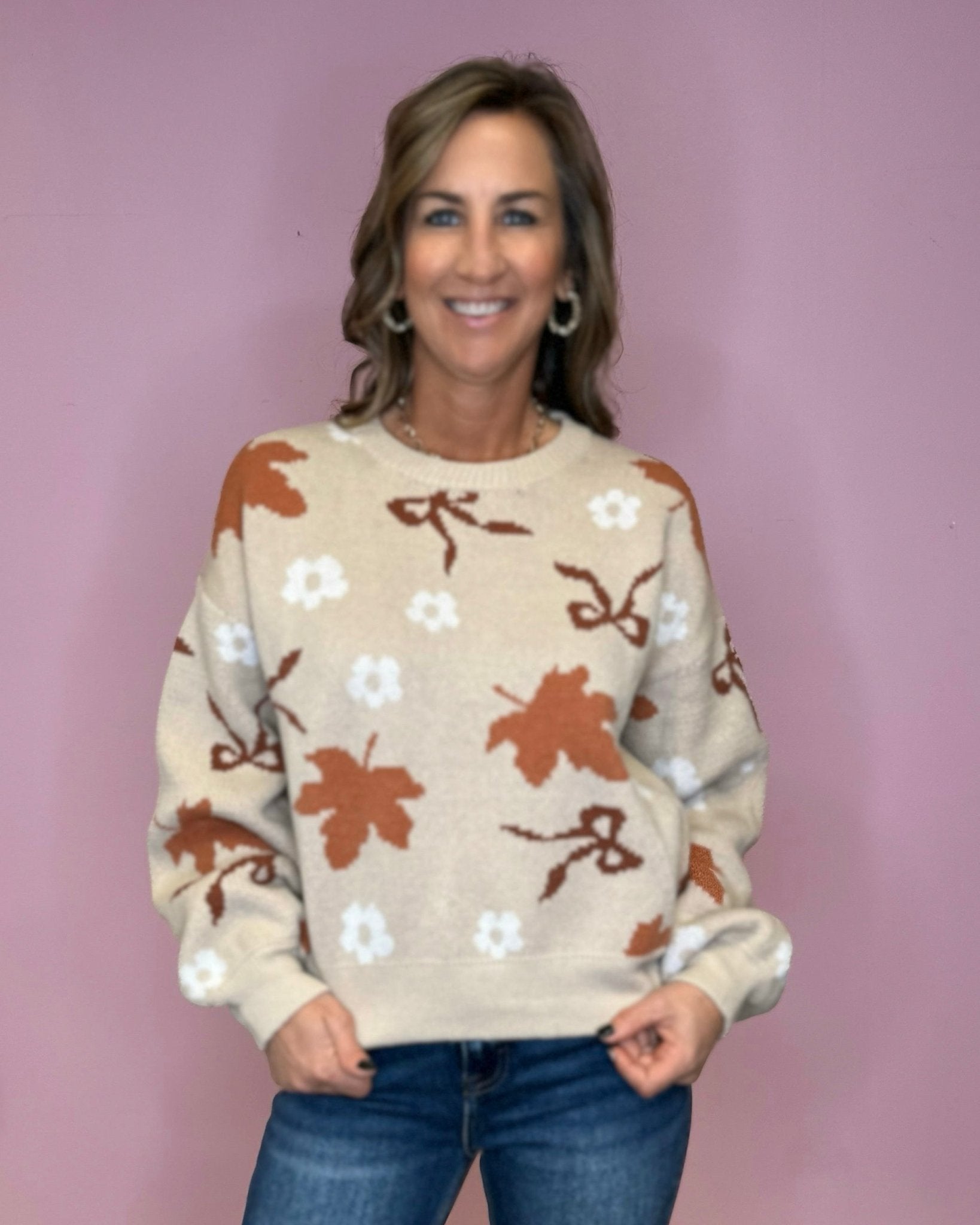 Fall Leaves and Bows Sweater - Jessi Jayne Boutique