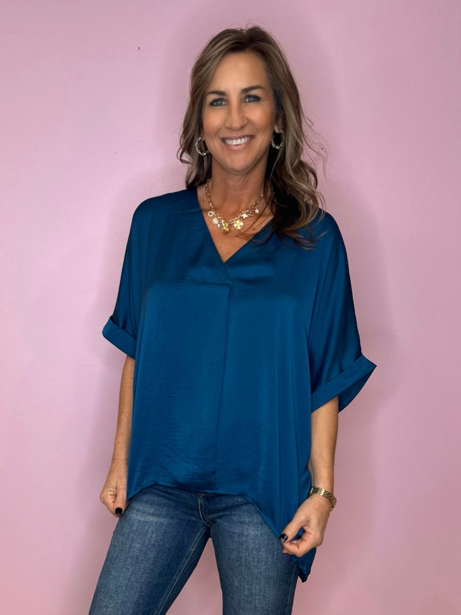 My Glam Go To Satin Blouse (six colors) - Jessi Jayne Boutique