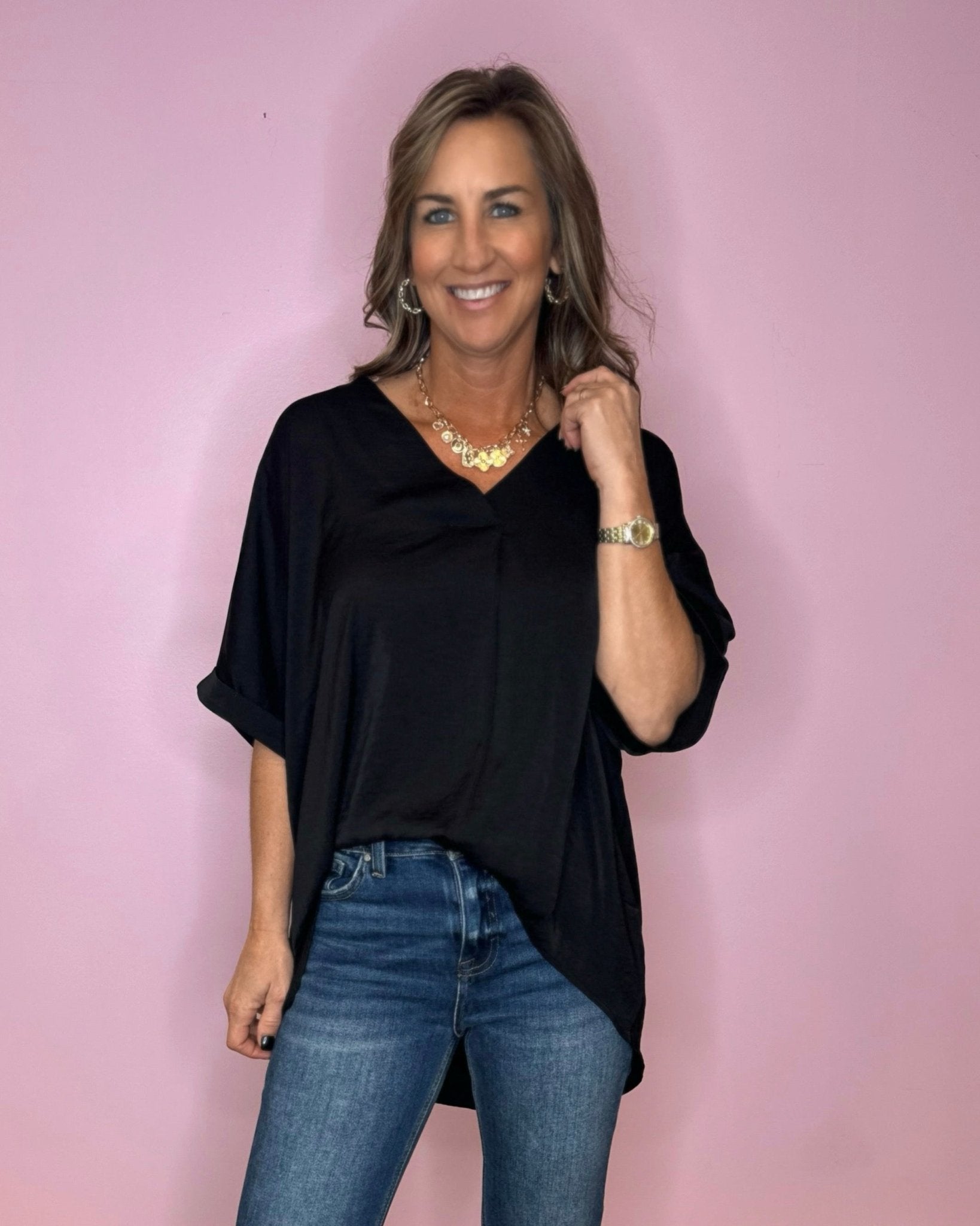 My Glam Go To Satin Blouse (six colors) - Jessi Jayne Boutique