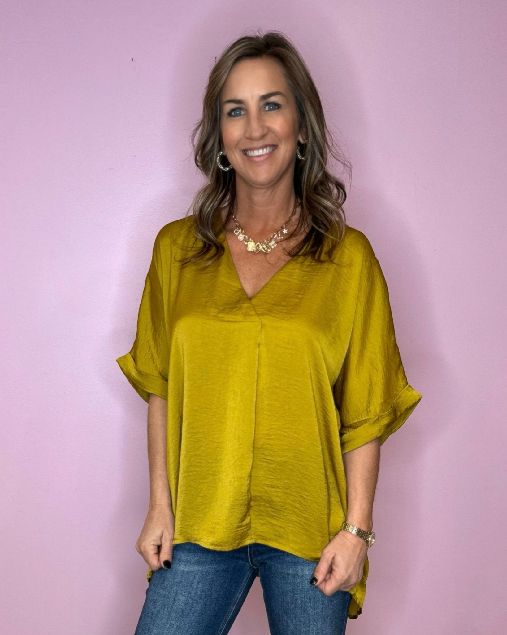 My Glam Go To Satin Blouse (six colors) - Jessi Jayne Boutique