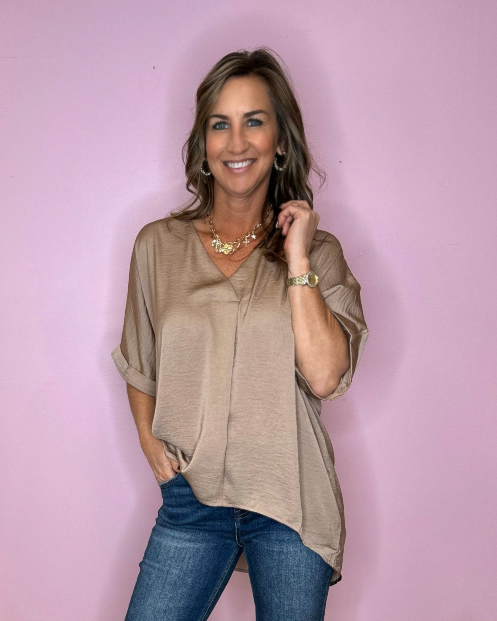 My Glam Go To Satin Blouse (six colors) - Jessi Jayne Boutique