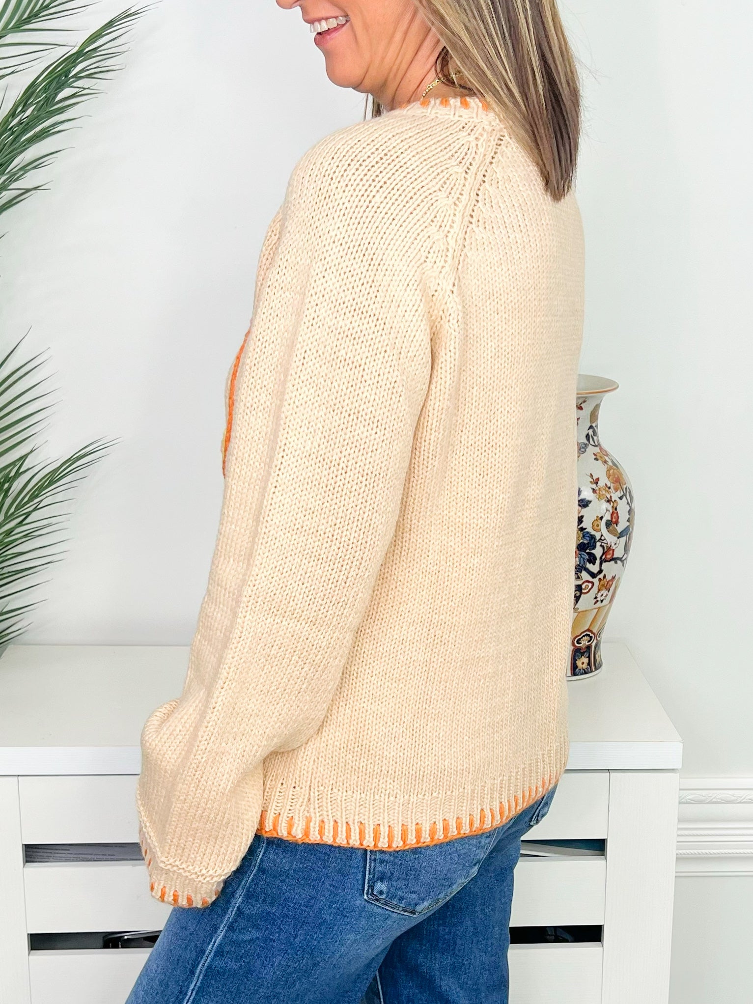 Pumpkin Patch Embroidered Blanket Stitch Sweater - Jessi Jayne Boutique