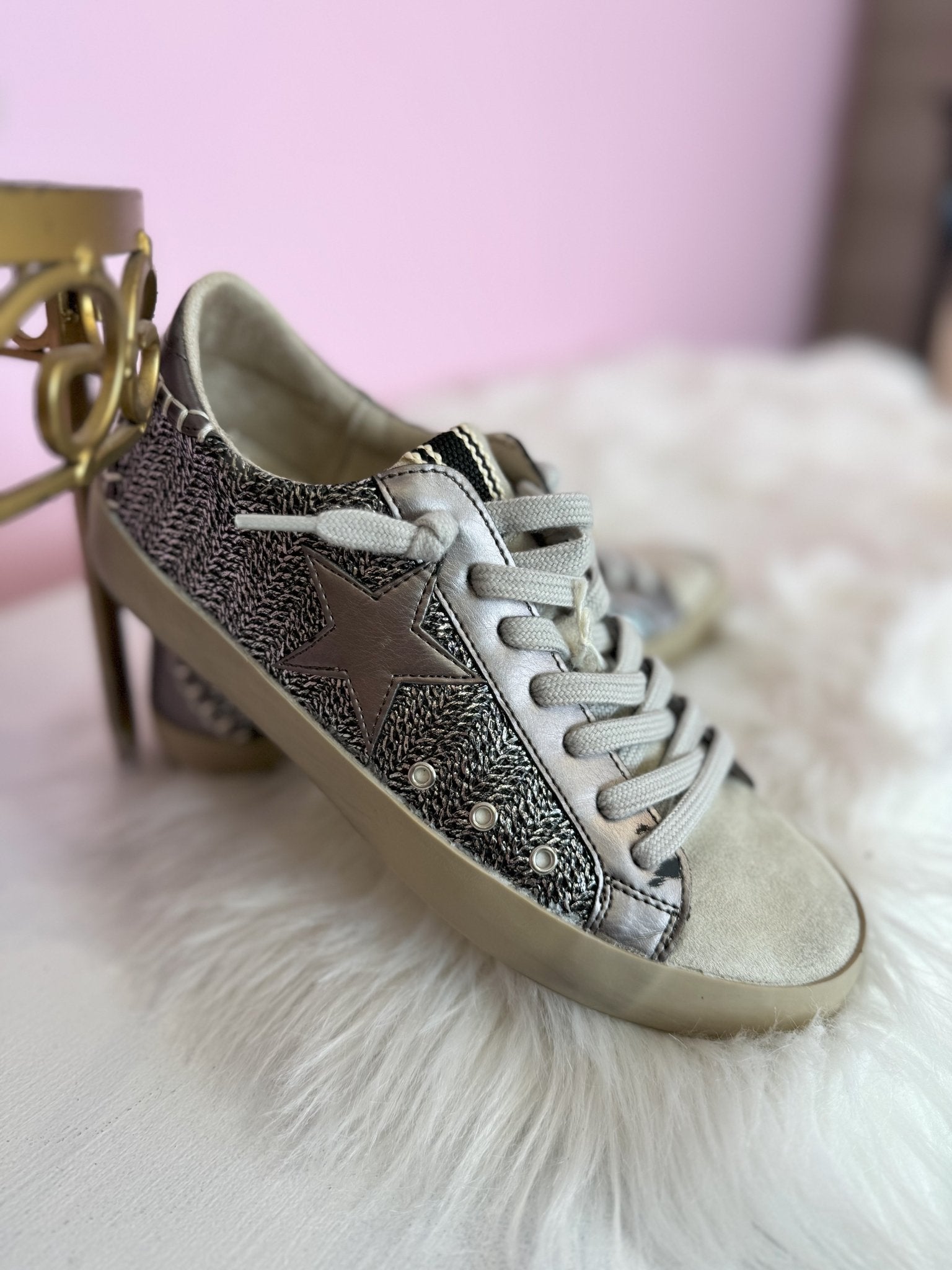 Shu Shop Paula Pewter Woven Metallic Sneaker - Jessi Jayne Boutique