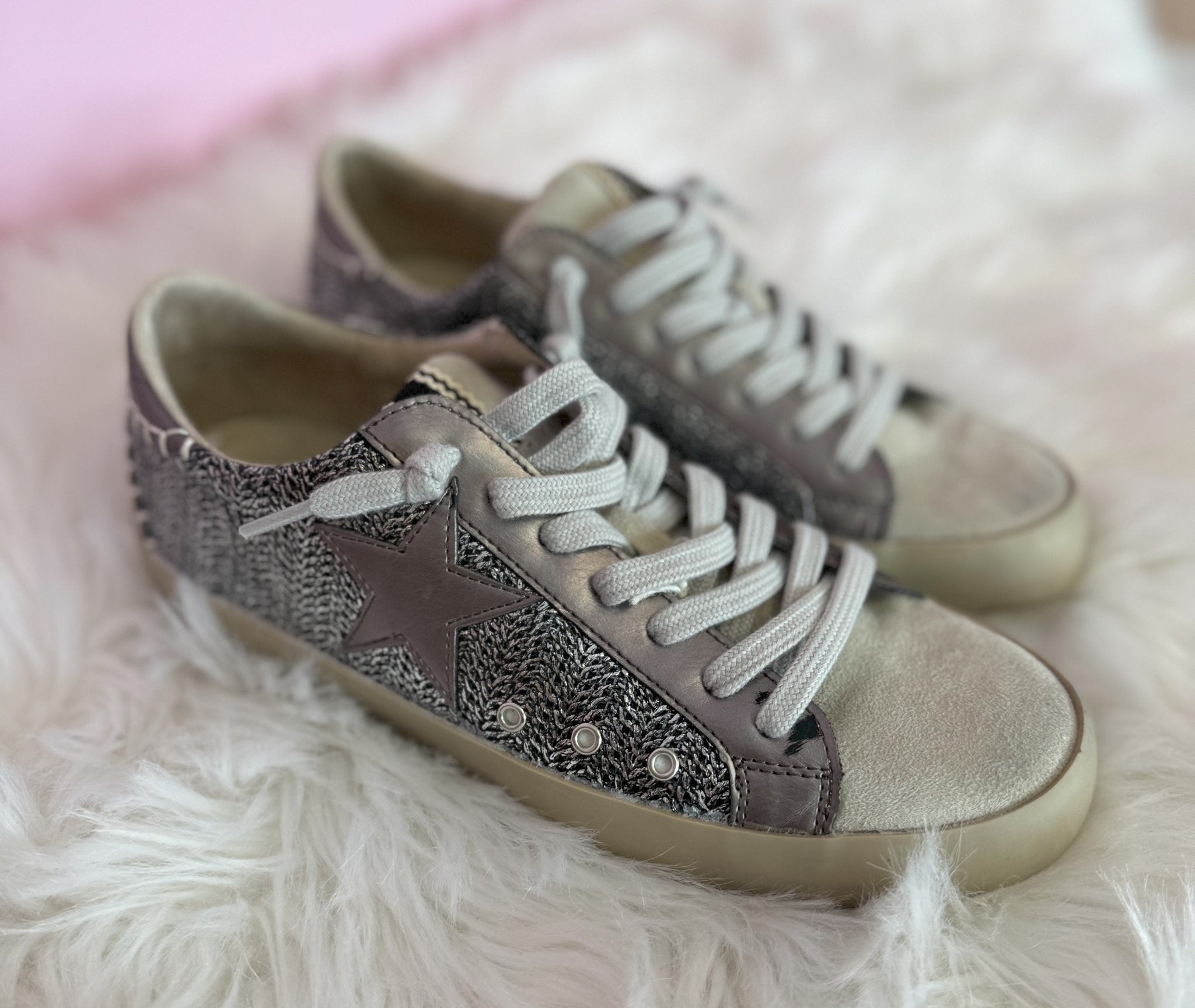 Shu Shop Paula Pewter Woven Metallic Sneaker - Jessi Jayne Boutique