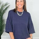 Weekend Navy Exposed Seam Pullover - Jessi Jayne Boutique