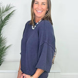 Weekend Navy Exposed Seam Pullover - Jessi Jayne Boutique