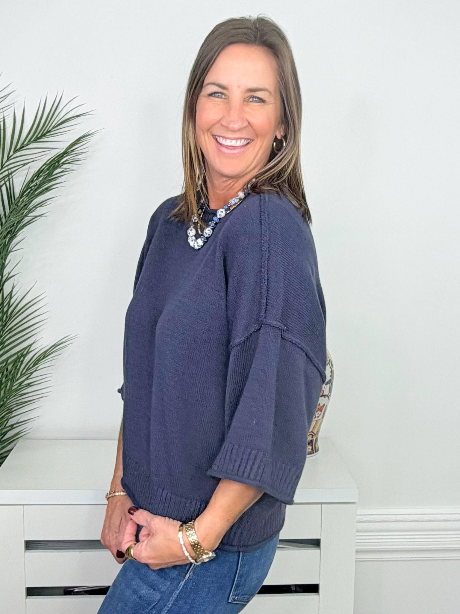 Weekend Navy Exposed Seam Pullover - Jessi Jayne Boutique