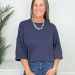 Weekend Navy Exposed Seam Pullover - Jessi Jayne Boutique