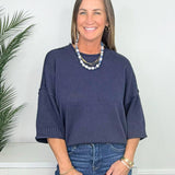 Weekend Navy Exposed Seam Pullover - Jessi Jayne Boutique