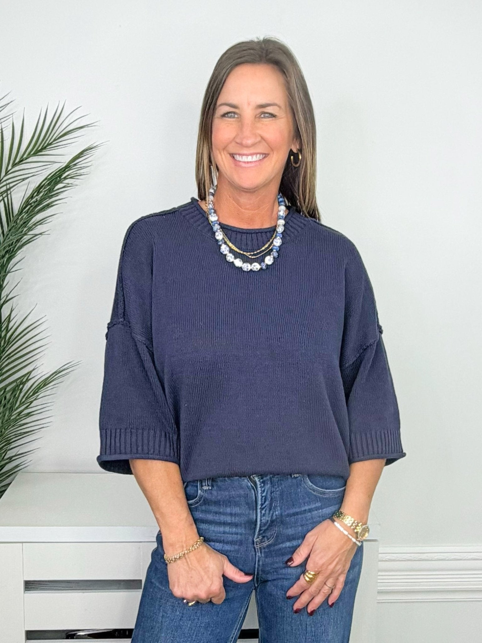 Weekend Navy Exposed Seam Pullover - Jessi Jayne Boutique