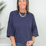 Weekend Navy Exposed Seam Pullover - Jessi Jayne Boutique