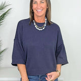 Weekend Navy Exposed Seam Pullover - Jessi Jayne Boutique