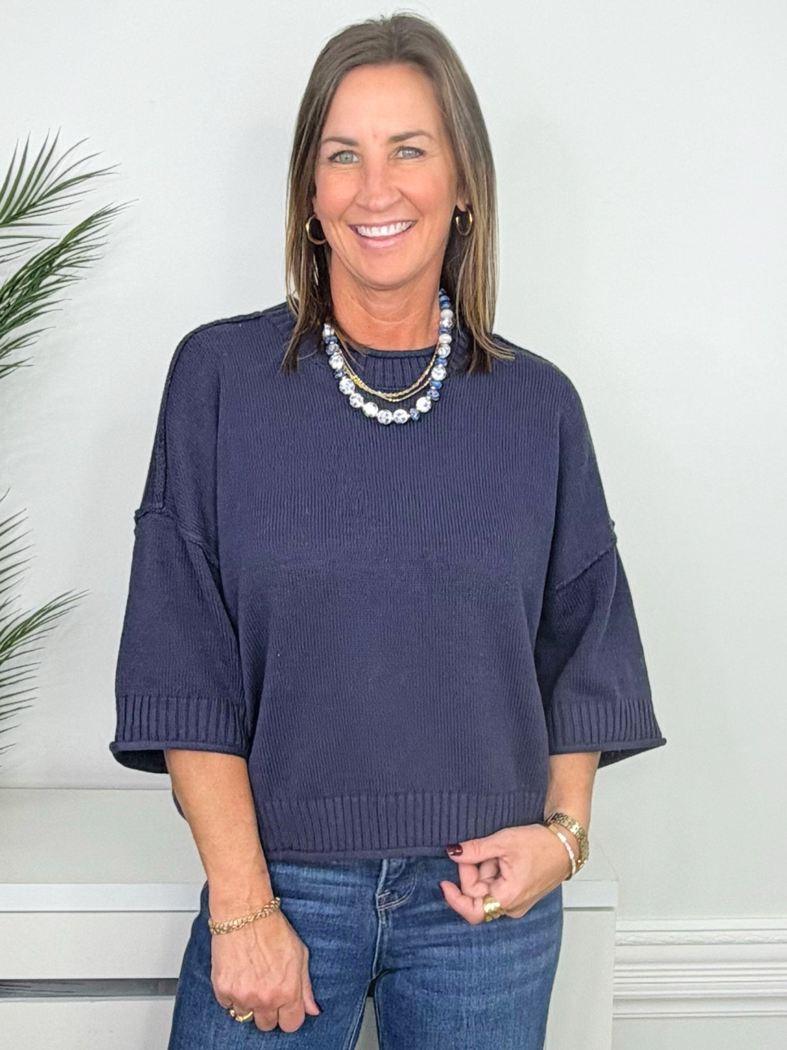 Weekend Navy Exposed Seam Pullover - Jessi Jayne Boutique