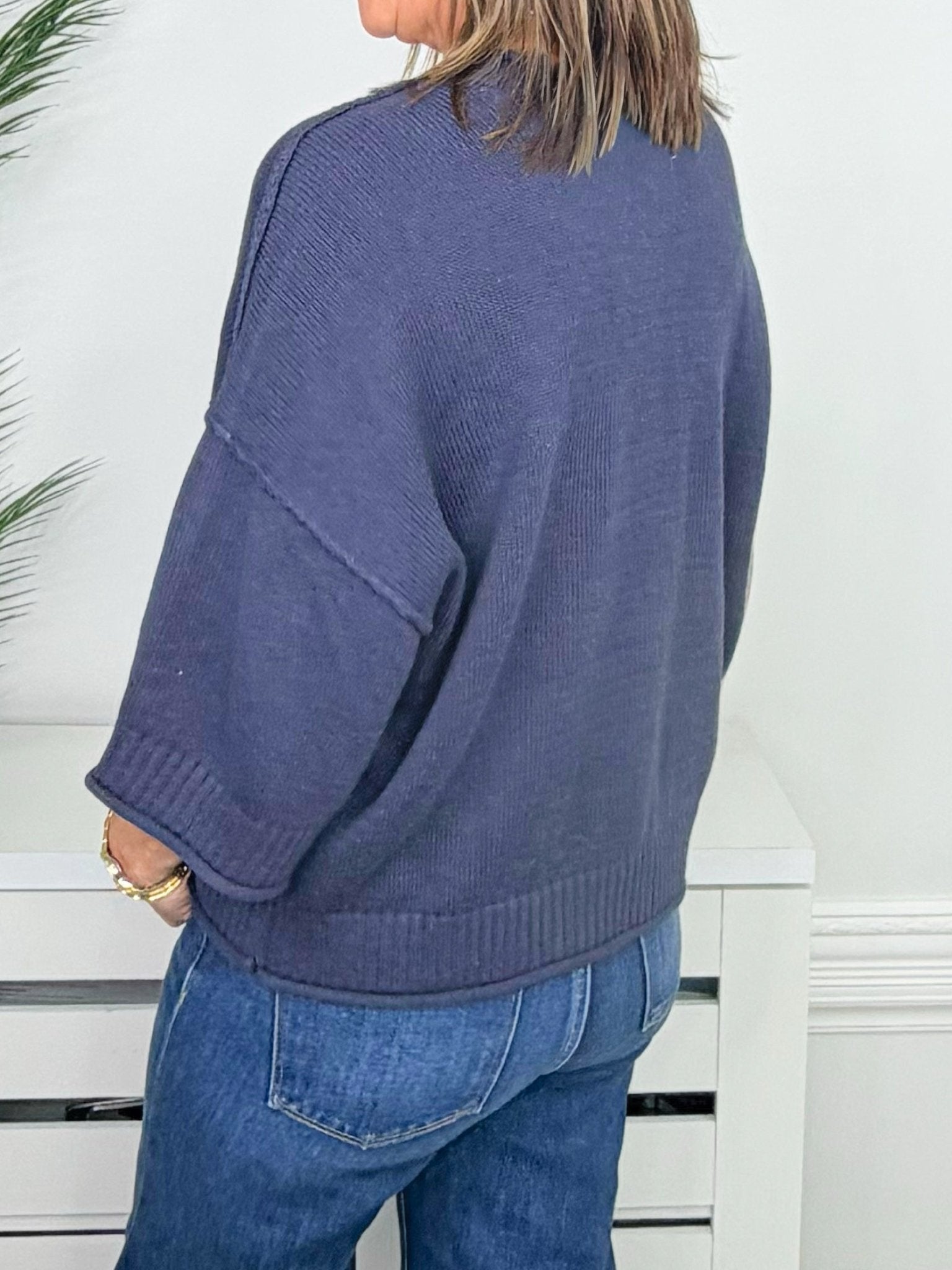 Weekend Navy Exposed Seam Pullover - Jessi Jayne Boutique