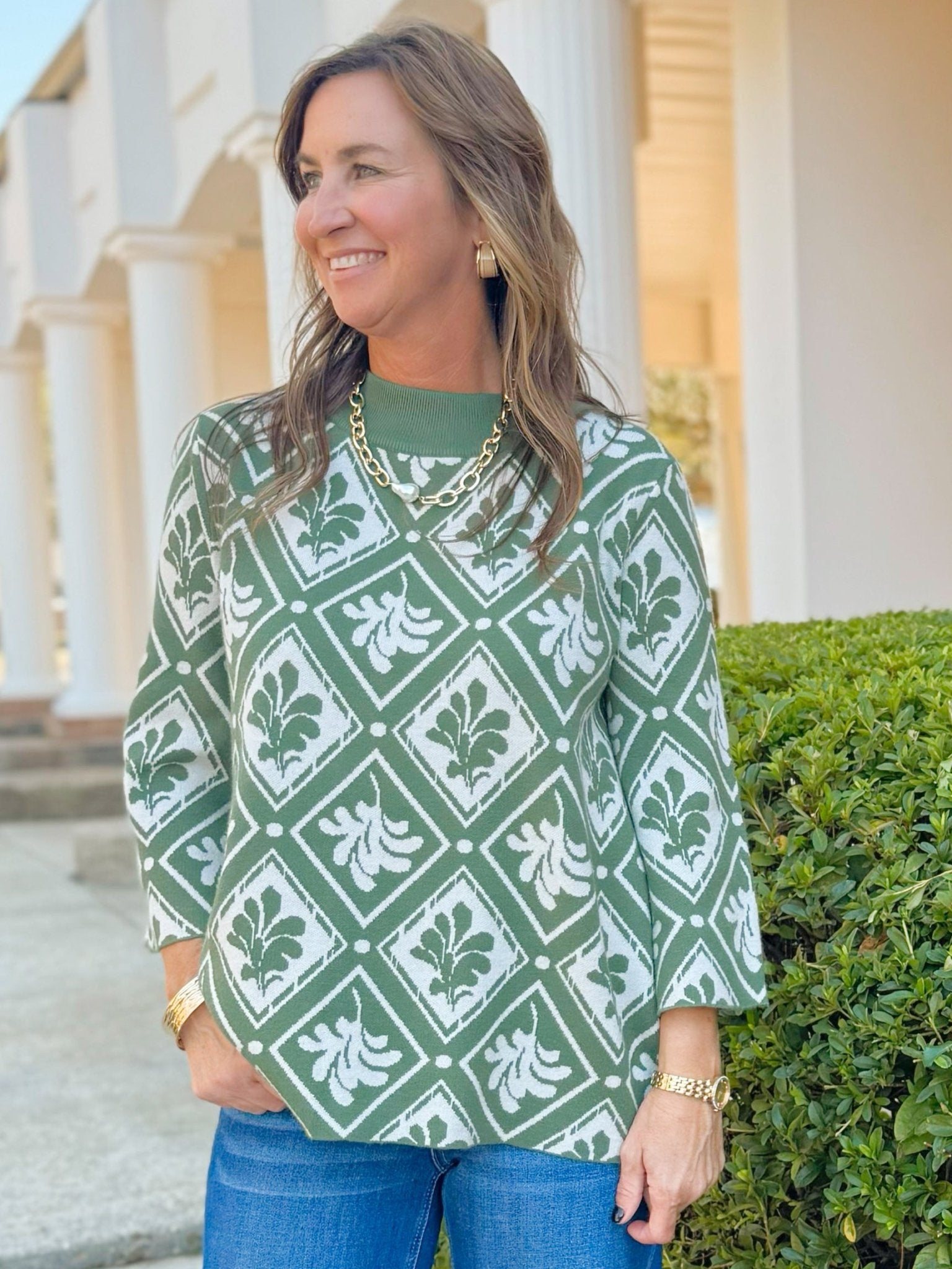 Olive Tile Knit Sweater - Jessi Jayne Boutique