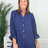 Navy Grace Button Front Blouse - Jessi Jayne Boutique
