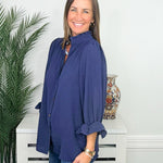Navy Grace Button Front Blouse - Jessi Jayne Boutique