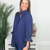 Navy Grace Button Front Blouse - Jessi Jayne Boutique