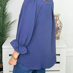 Navy Grace Button Front Blouse - Jessi Jayne Boutique