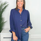 Navy Grace Button Front Blouse - Jessi Jayne Boutique