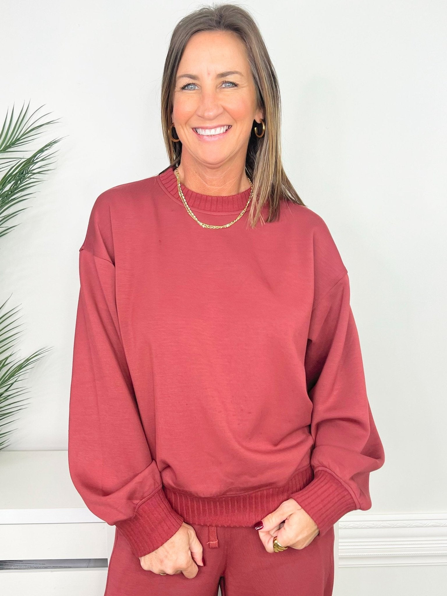 Merlot Must-Have Modal Crew Neck Sweatshirt - Jessi Jayne Boutique