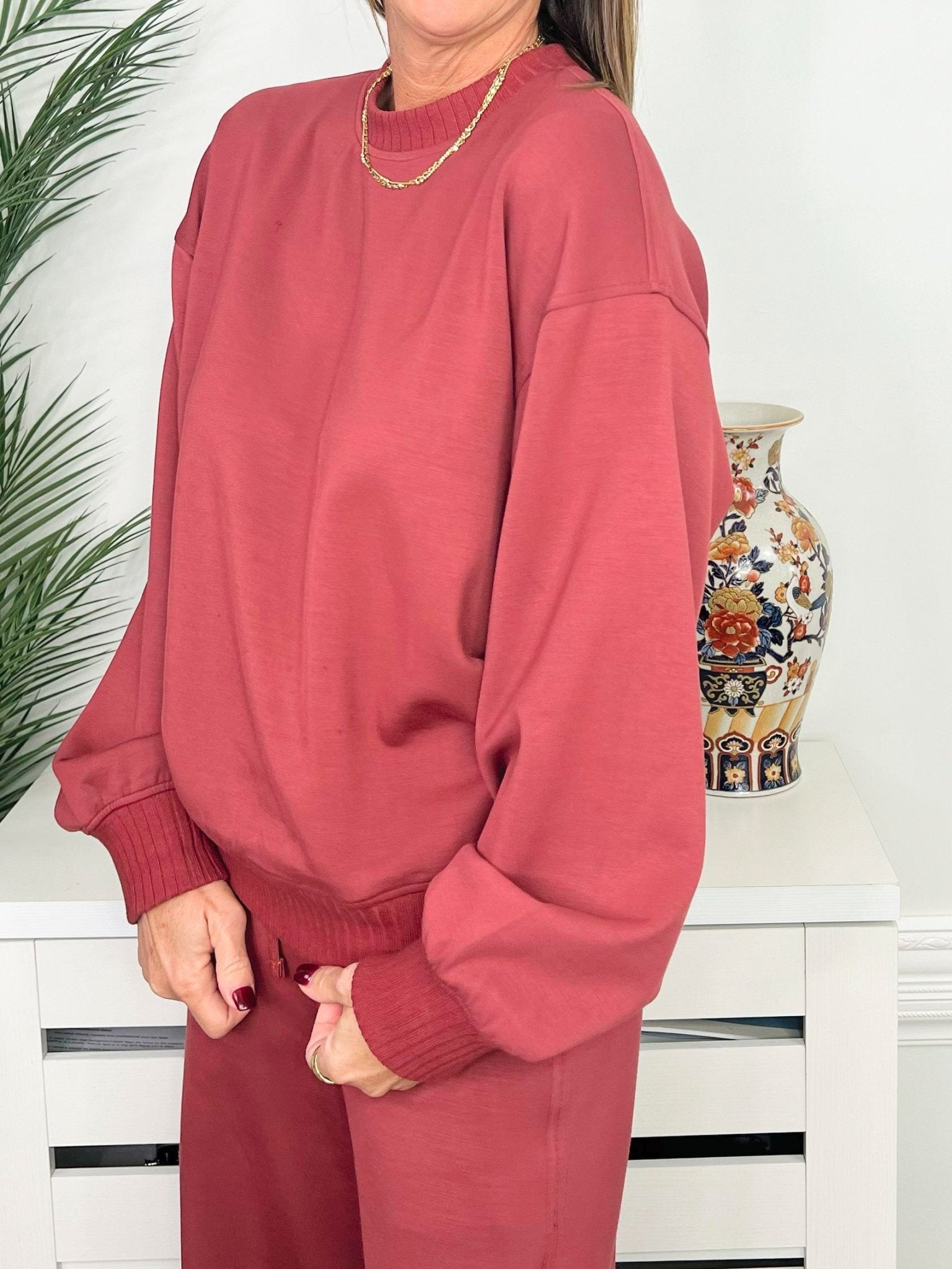 Merlot Must-Have Modal Crew Neck Sweatshirt - Jessi Jayne Boutique