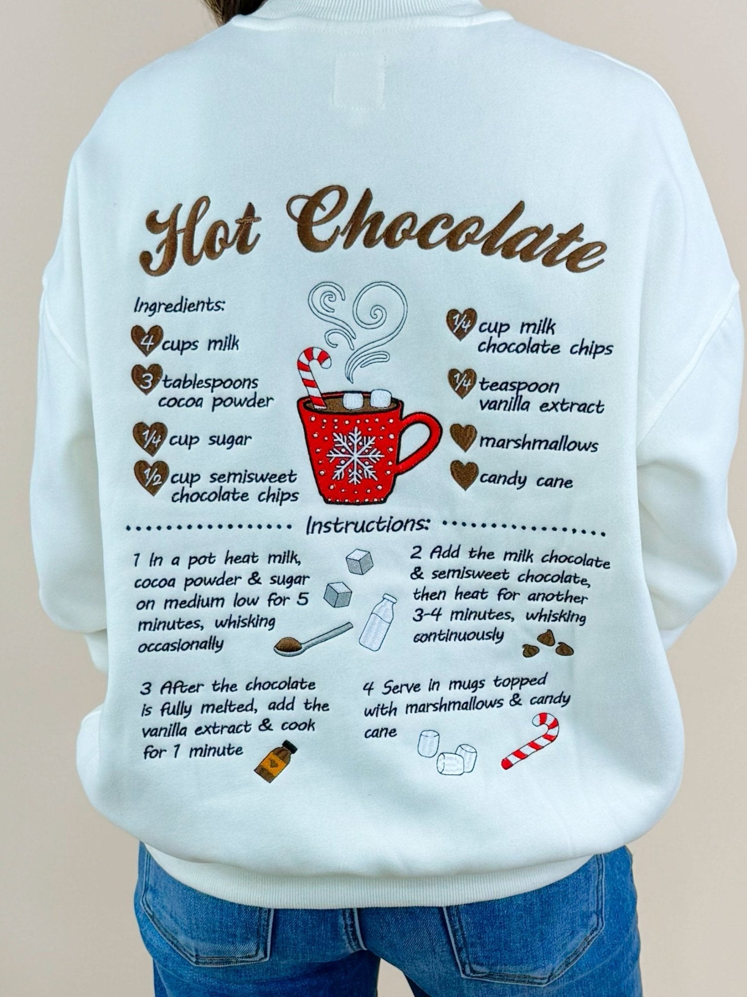 Sunkissed Coconut Hot Chocolate Recipe Embroidered Sweatshirt - Jessi Jayne Boutique