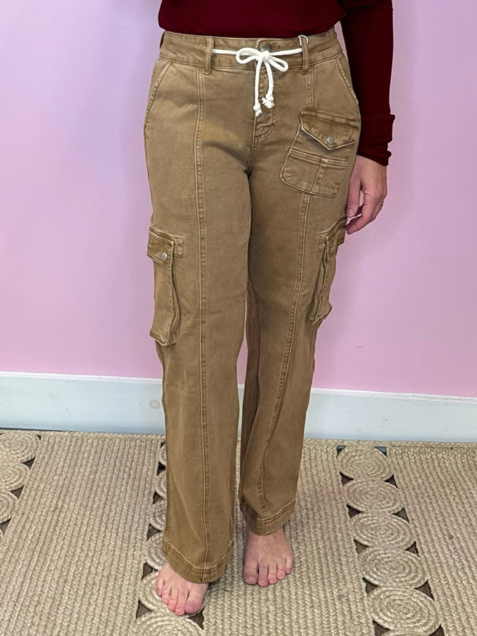 Alexia Cocoa High Rise Ankle Cargo Jeans (Risen) - Jessi Jayne Boutique