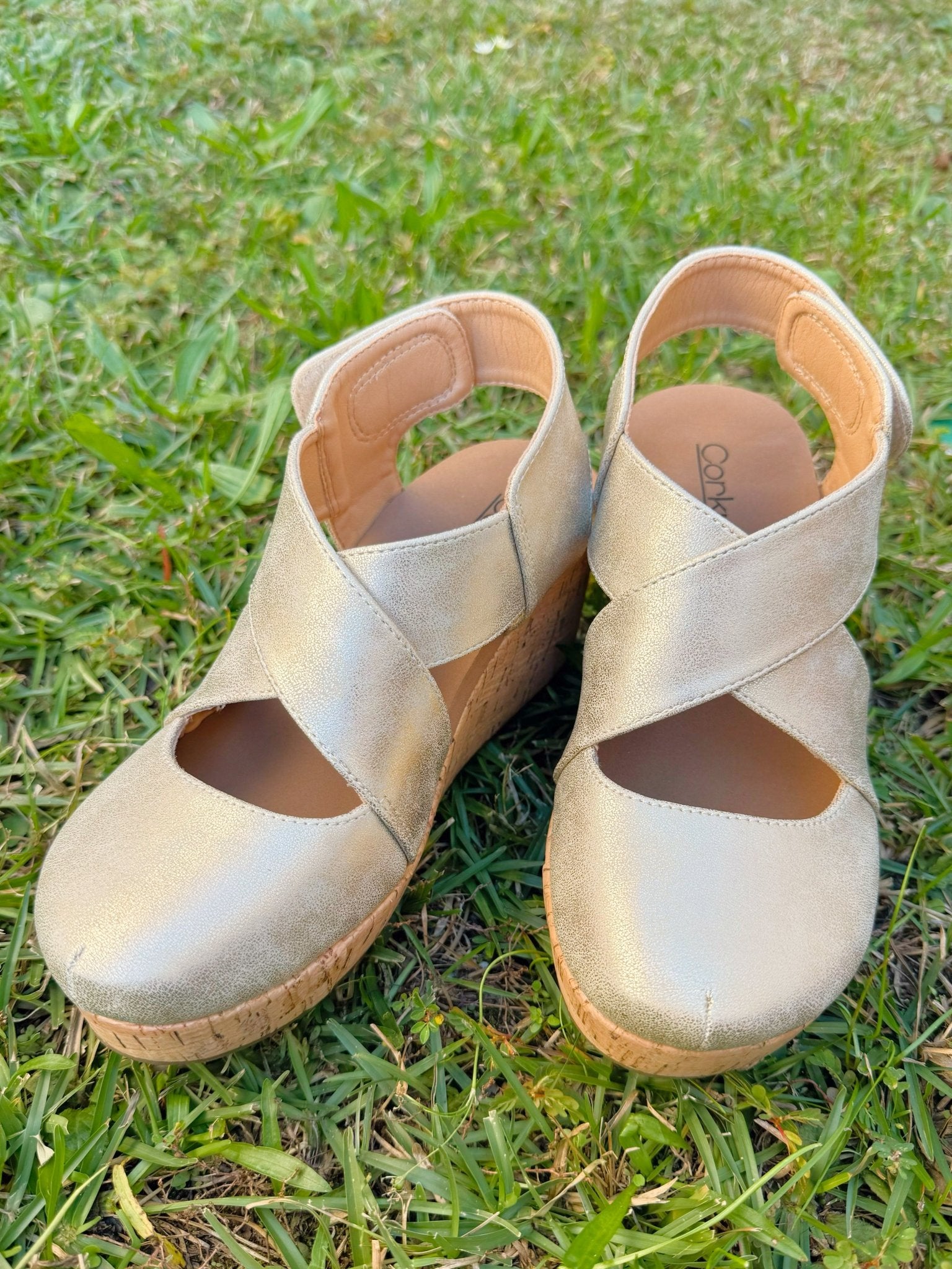 Corky Case Closed Gold Wash Metallic Wedge - Jessi Jayne Boutique