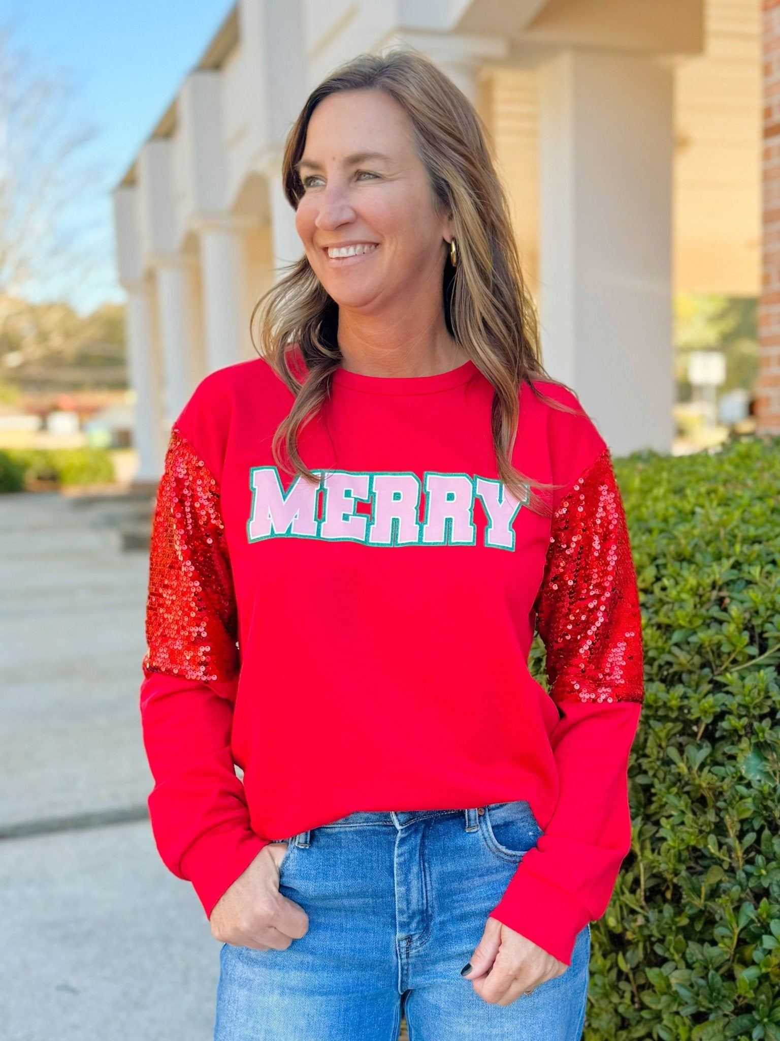 Merry Sequin Sleeve Sweatshirt - Jessi Jayne Boutique