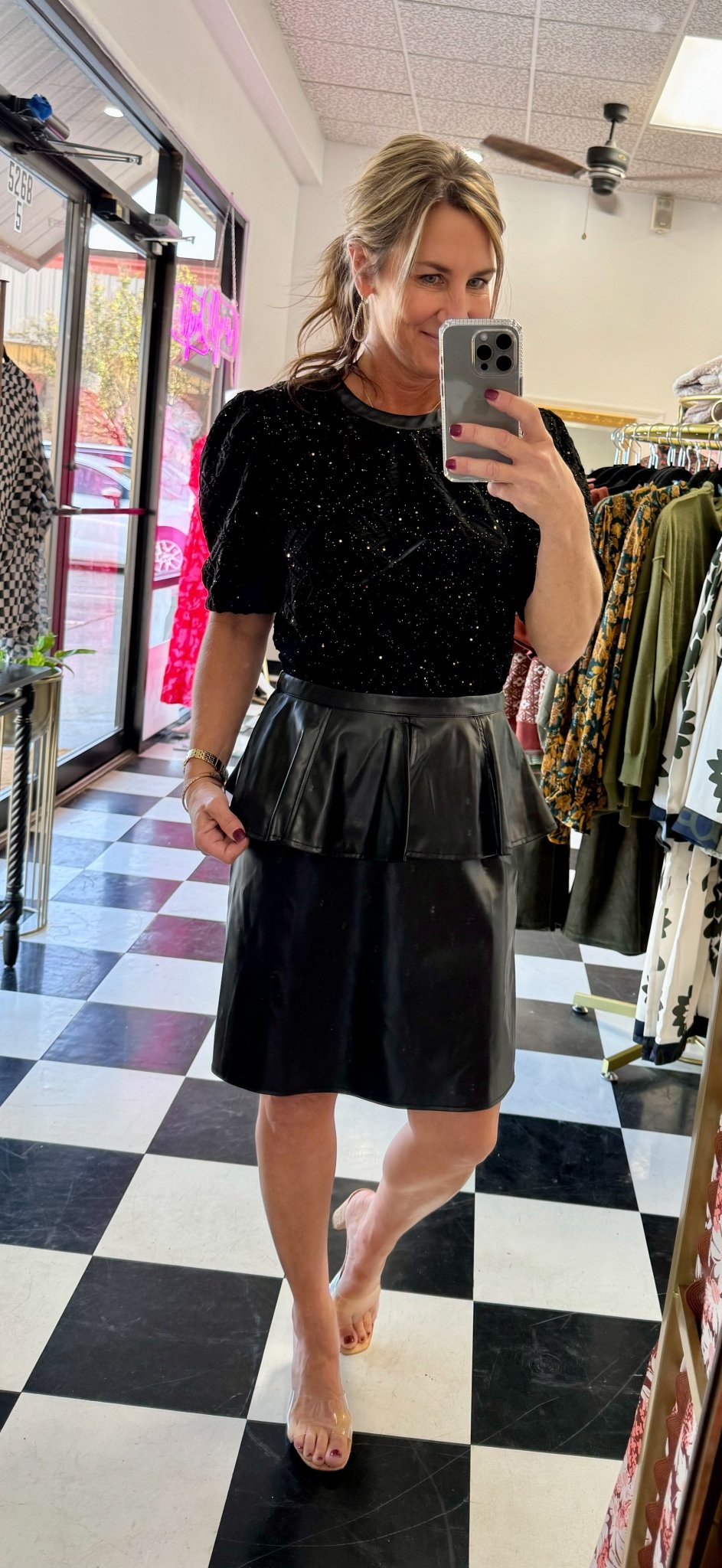 Take Me Black Lurex Mixed Peplum Dress - Jessi Jayne Boutique