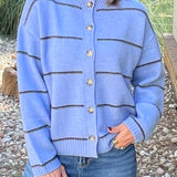 Blue Skies Thin Stripe Button Down Cardigan