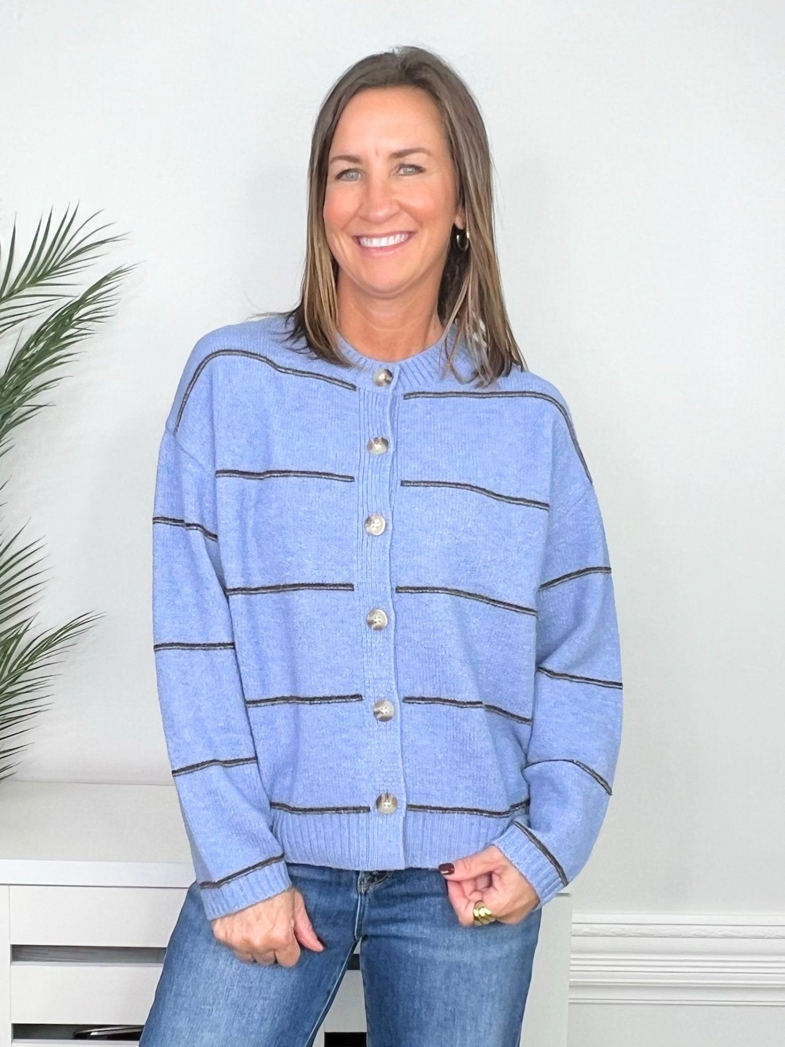 Blue Skies Thin Stripe Button Down Cardigan - Jessi Jayne Boutique