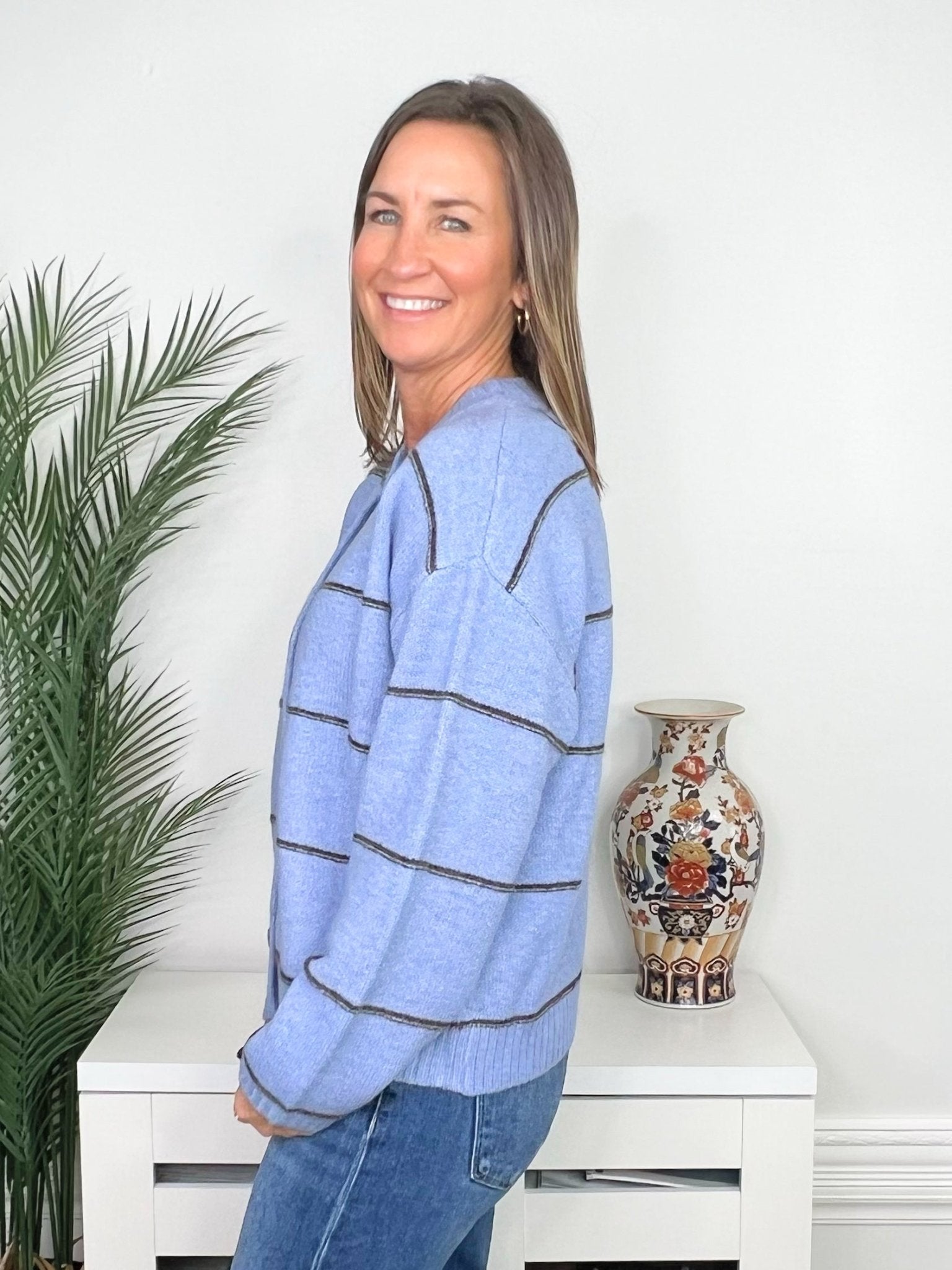 Blue Skies Thin Stripe Button Down Cardigan - Jessi Jayne Boutique