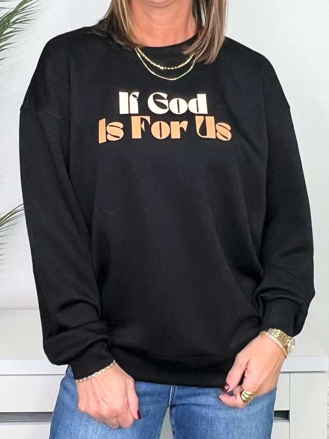 "If God Is For Us" Faith Scuba Sweatshirt - Jessi Jayne Boutique