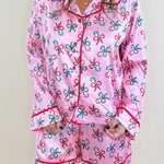 Peppermint Bow Satin Pajama Set - Jessi Jayne Boutique