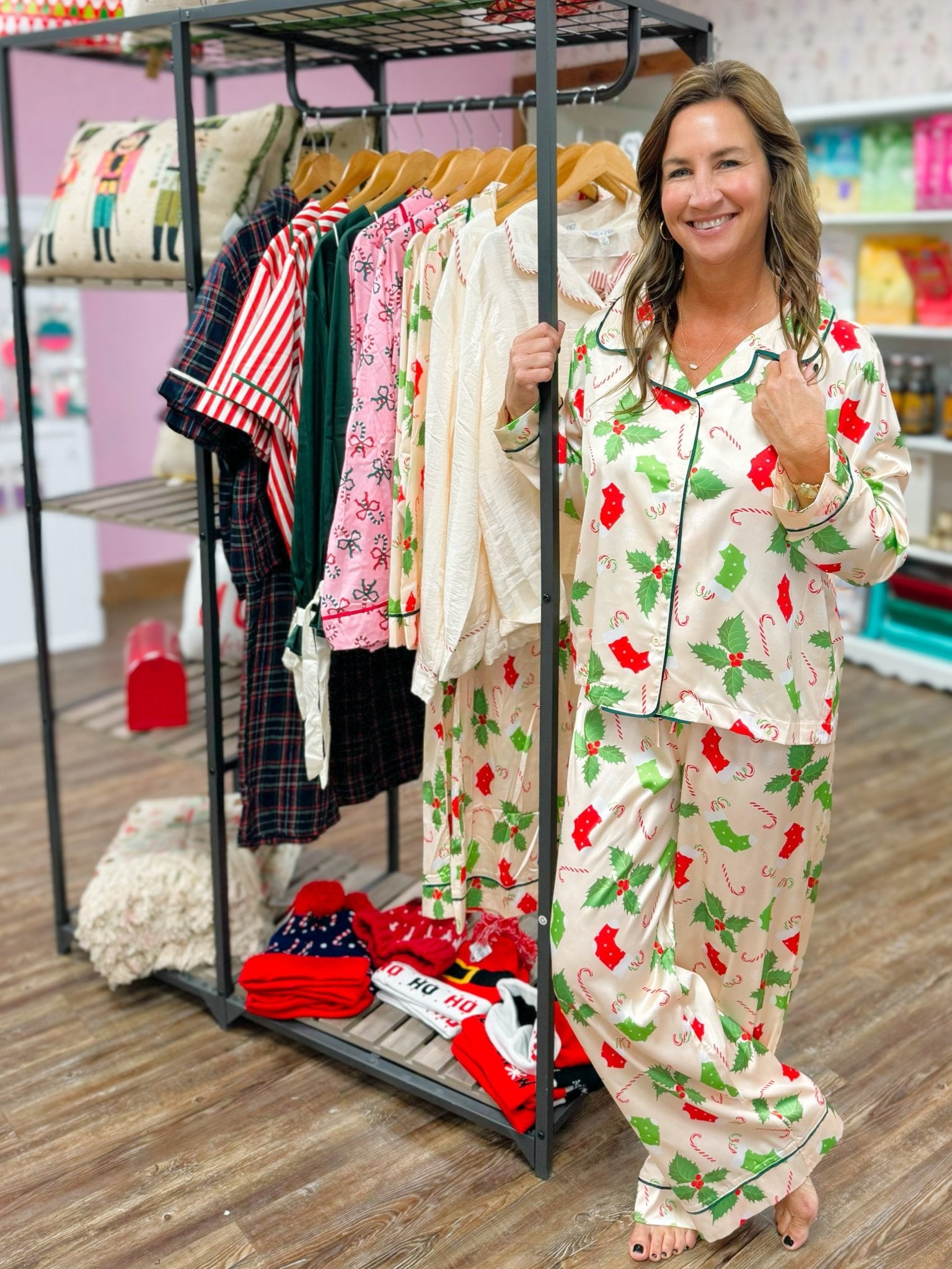 Holly Jolly Satin Pajama Pants Set - Jessi Jayne Boutique