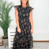 Midnight Garden Smocked Tiered Floral Midi Dress - Jessi Jayne Boutique