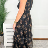 Midnight Garden Smocked Tiered Floral Midi Dress - Jessi Jayne Boutique